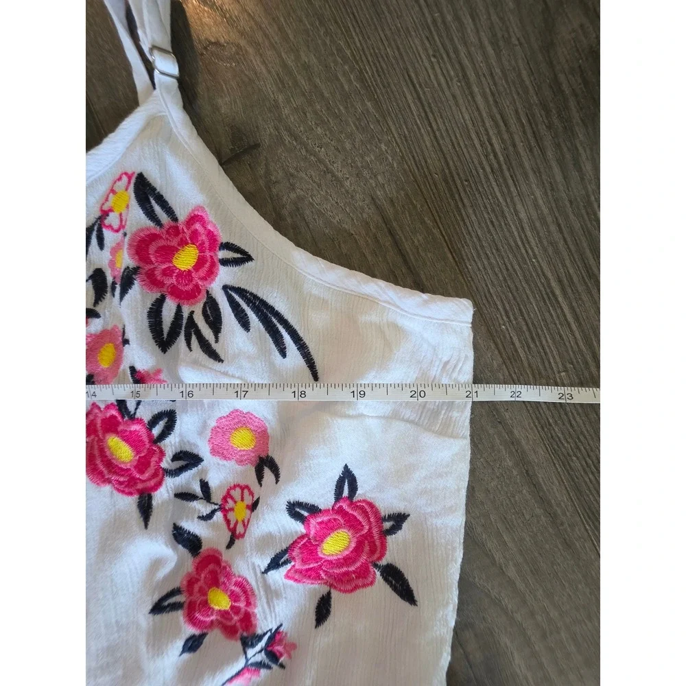 Women XXL White Floral Embroidered Tiered Maxi Dress Gauze Boho Summer Sun Dress